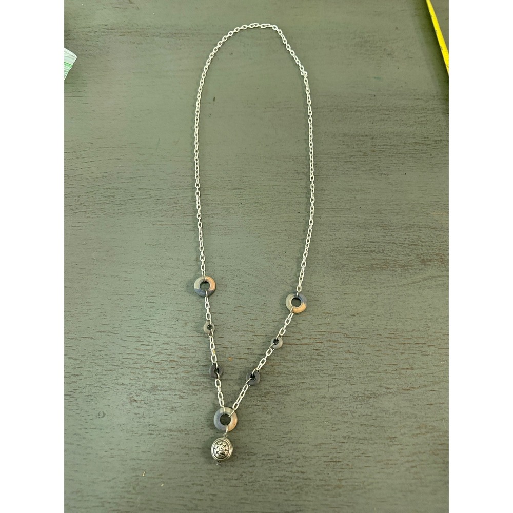 Artisan Boho Silver Tone Long Chain Necklace Multi Color Ring Beads Floral Charm